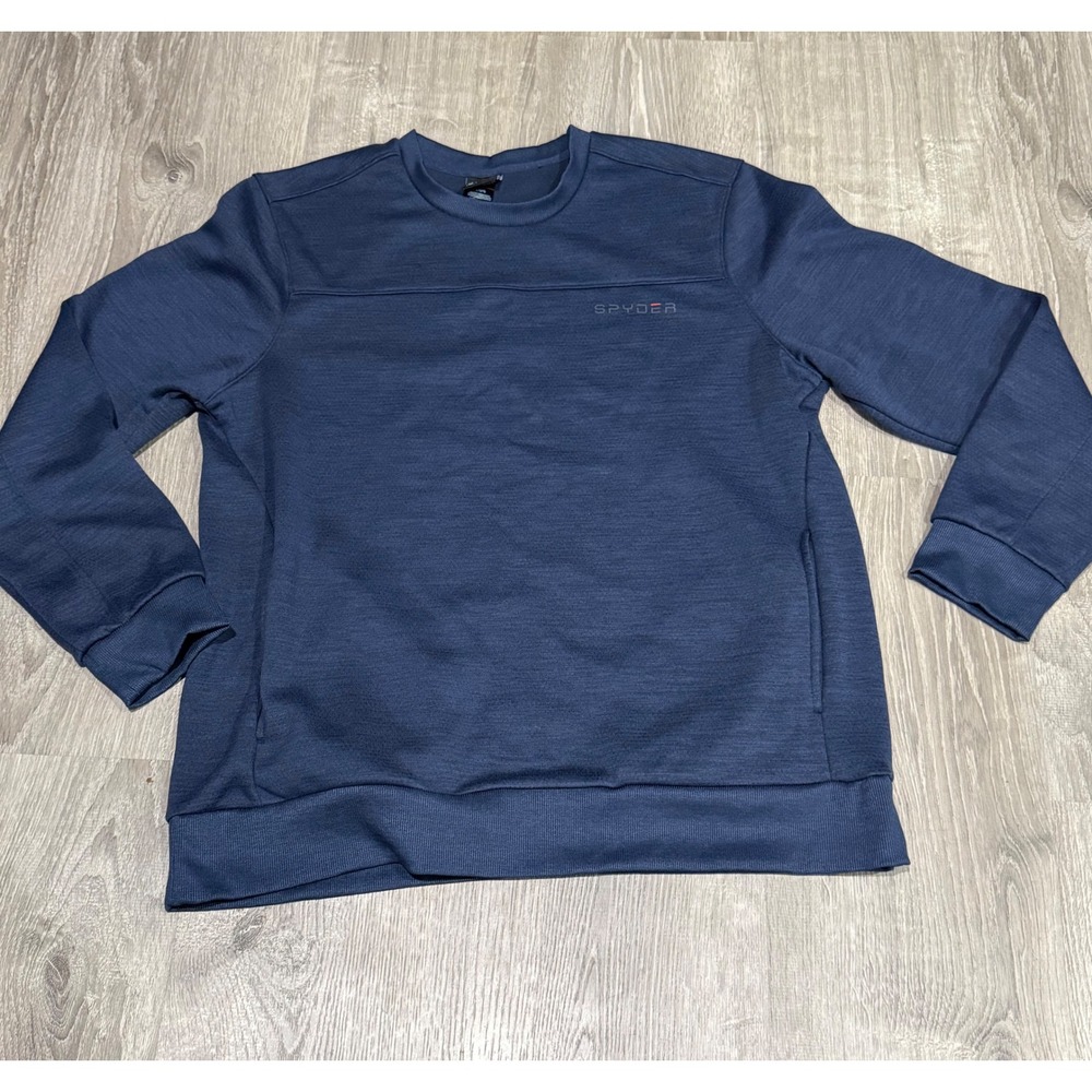 Spyder Active Mens Navy Blue Heathered Crewneck Fleece Sweatshirt Large